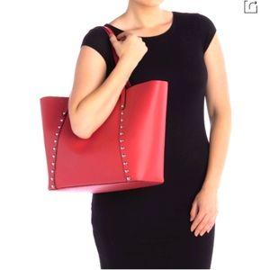 Smooth Calf Leather Rebecca Minkoff Fire Engine Red Large Tote